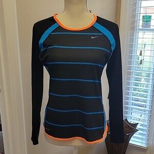 Nike DriFit Black Blue Orange stripe long sleeve top Medium Excellent condition…